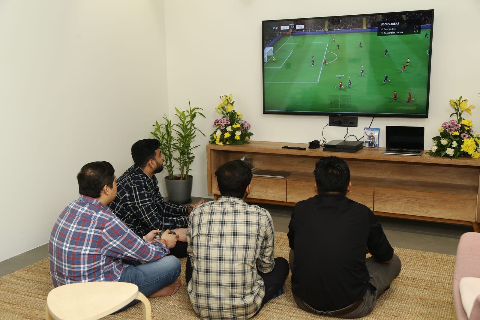 The team watching a match together